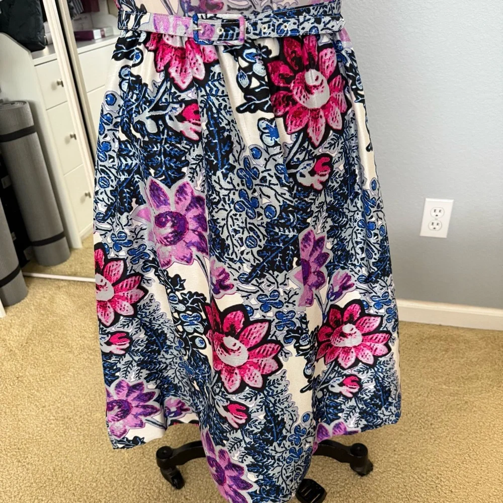 Floral Sleeveless Dress with Pink and Blue Accents